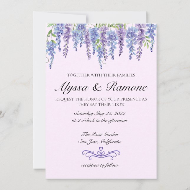 Aquarelle Wisteria Floral Faire-part de mariage (Devant)
