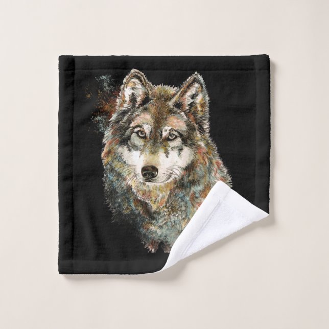 Aquarelle Wolf Art Faune Art animal (Gant de toilette)