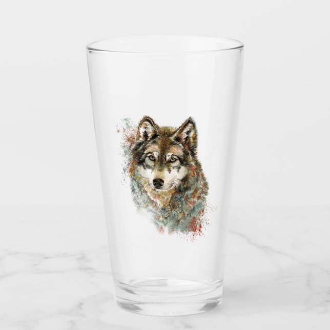 Aquarelle Wolf Faune Animal Art Verre (Devant)