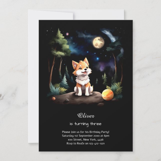 Aquarelle Wolf Invitation d'anniversaire (Devant)