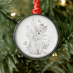 Aquarelle Wolf Ornement de verdure hivernale
