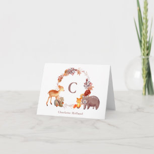 Aquarelle Woodland Animal Monogramme Stationalisat