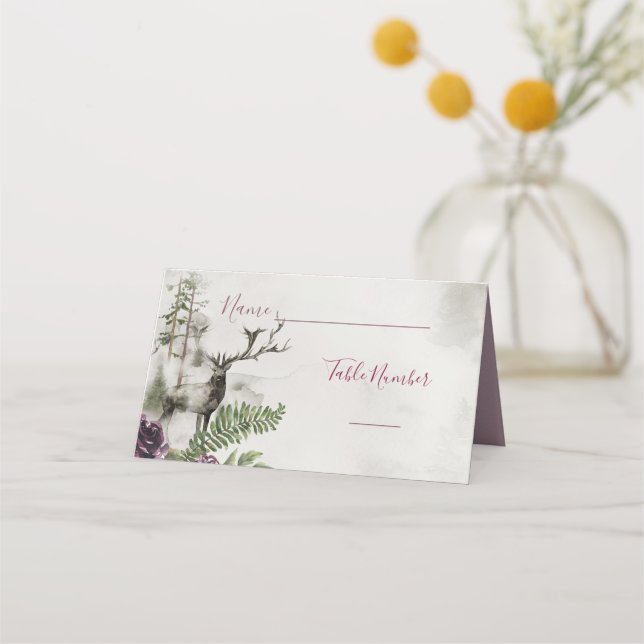 Aquarelle Woodland Forest Cartes de table de cerfs (Devant)
