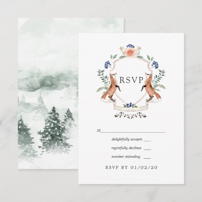 Aquarelle Woodland Laurel Crest Wedding Carte RSVP (Devant / Derrière)