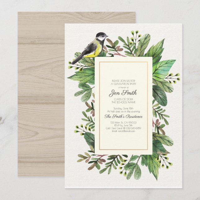 Aquarelle. Woodsy. Invitation à la fête de la remi (Devant / Derrière)