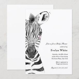 Aquarelle Zèbre invitation Baby shower