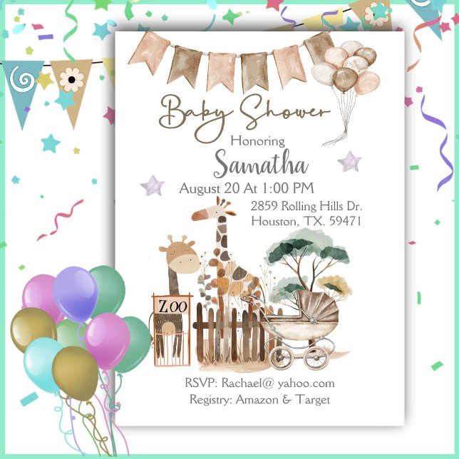 Aquarelle Zoo Animaux Baby shower Invitation (Créateur téléchargé)