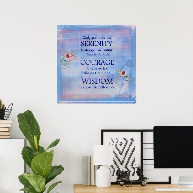 Aquarelles bleues Serenity Prayer Poster (Bureau à domicile)