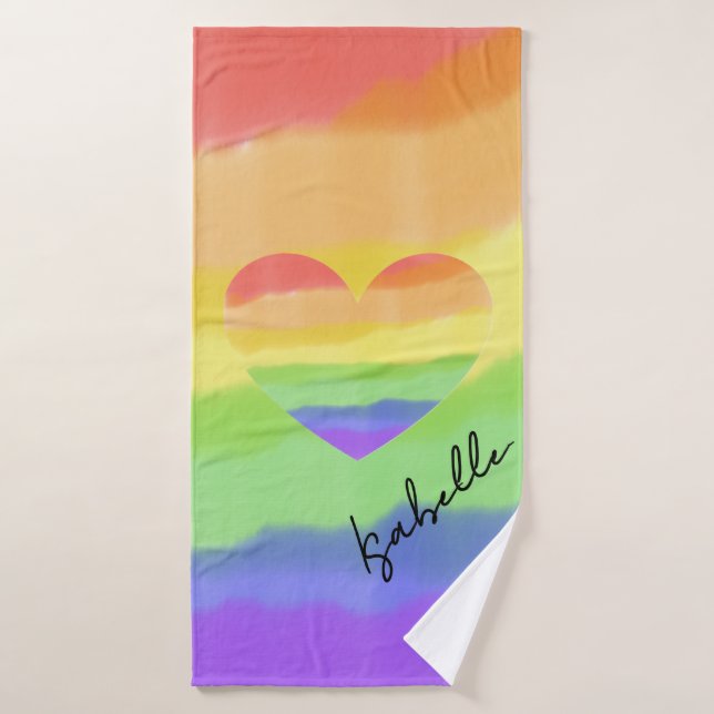 Aquarelles soudues PRIDE Arc-en-ciel avec coeur (Serviette de bain)