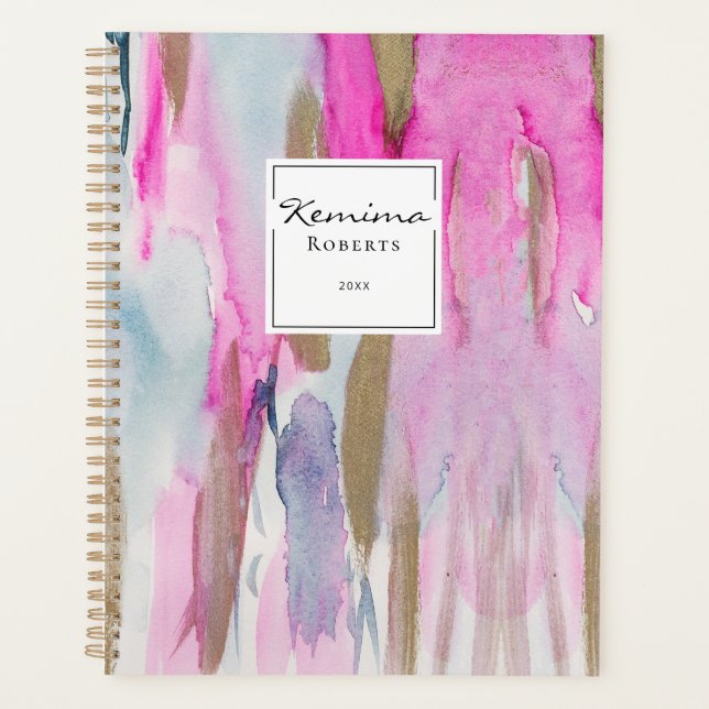 Aquarelles Traits Élégants Rose Bleu Moderne (Devant)