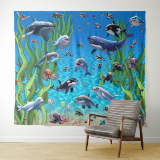 Aquarium 1 Party Backdrop Wall Tapestry