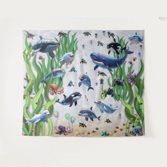 Aquarium 2 Party Backdrop Wall Tapestry  (Front (Horizontal))