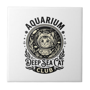 Aquarium Deep Sea Cat Funny Cat Graphic - Aquarium Tile