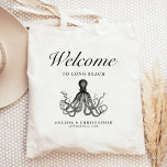 Aquarium Destination Wedding Welcome Octopus Tote Bag<br><div class="desc">This aquarium destination wedding hotel or favour bag features a vintage illustration of an octopous under the word "welcome" in elegant script. Personalize it with your wedding location,  the names of the bride and groom,  and the wedding date.</div>