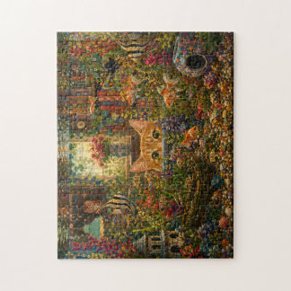 Aquarium félin curieux Puzzle en bois à l'aquarell