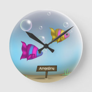 Aquarium Fish Bowl Round Personalized Wall Clock