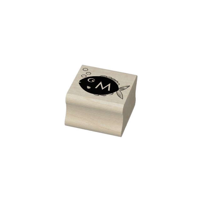 Aquarium Fish Cute Kid's Monogram Initial Rubber Stamp (Stamp)