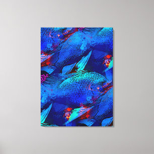 Aquarium Fish Playful Pattern in Aqua Vivid Blue Canvas Print