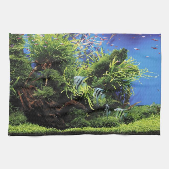 Aquarium Layout of Freshwater Angelfishes Kitchen Towel (Horizontal)
