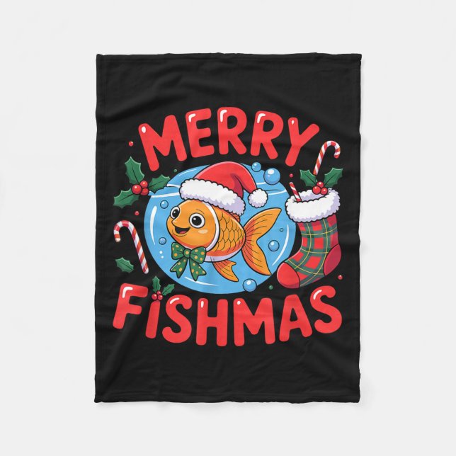 Aquarium Lover Trocal Fiank Christmas Merry Fishma Fleece Blanket (Front)