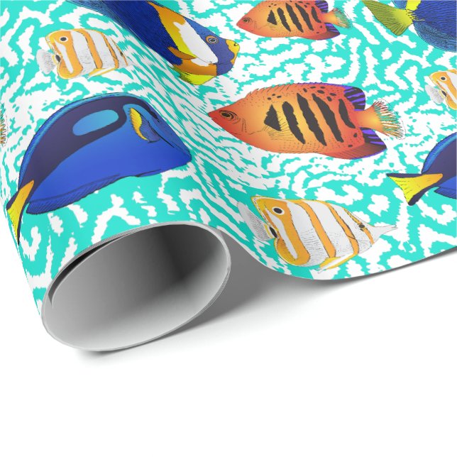 Aquarium Owner Tropical Reef Fish on Coral Wrapping Paper (Roll Corner)