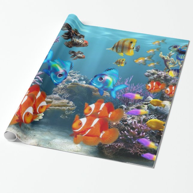 Aquarium Style Wrapping Paper (Unrolled)