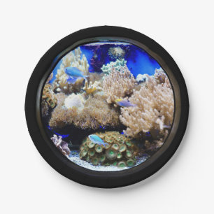 Aquarium Tropical fish coral saltwater blue black Paper Plate