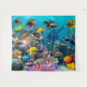 Aquarium Underwater Scene Fish with Shark  Tapestry