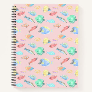 Aquarium - water color fish pattern - light pink notebook