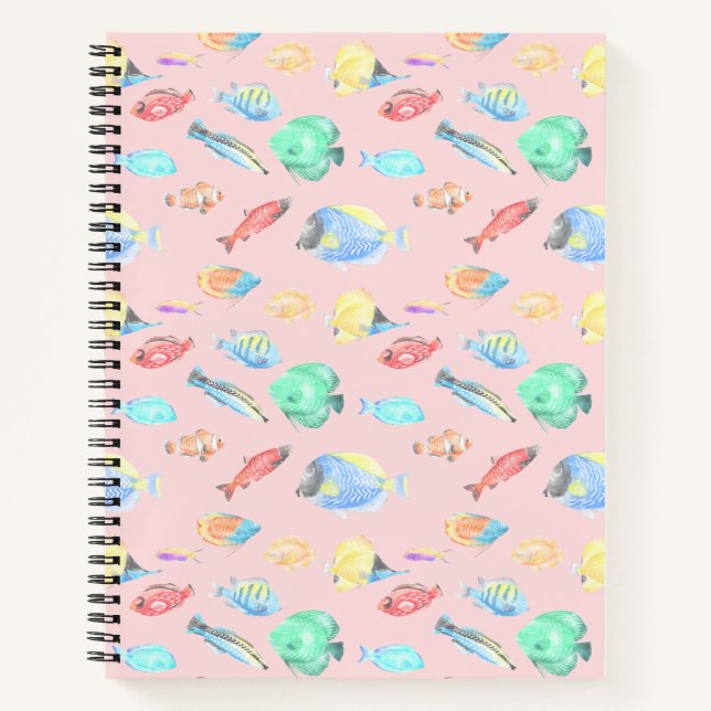 Aquarium - water colour fish pattern - light pink notebook (Front)