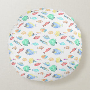 Aquarium - water colour fish pattern - round pillow