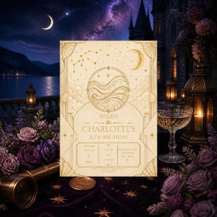 Aquarius 25th Birthday Invitation   Elegant Stars