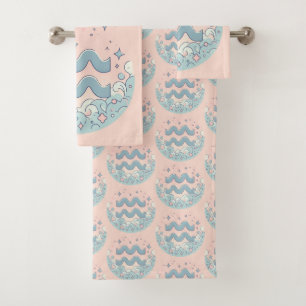 AQUARIUS, Abstract Design of the Zodiac Sign,  Bath Towel Set