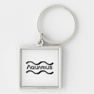 AQUARIUS, Abstract Design of the Zodiac Sign, Keychain