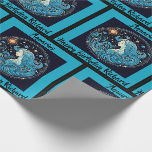 Aquarius Add Name Birthday Zodiac Gift Wrapping Paper