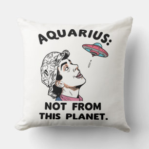 Aquarius Alien UFO Cosmic Zodiac Graphic Throw Pillow