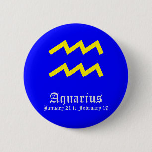 AQUARIUS ASTROLOGIC SIGN, SYMBOL ZODIAC 2 INCH ROUND BUTTON