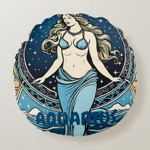 Aquarius Astrology Sign Round Pillow