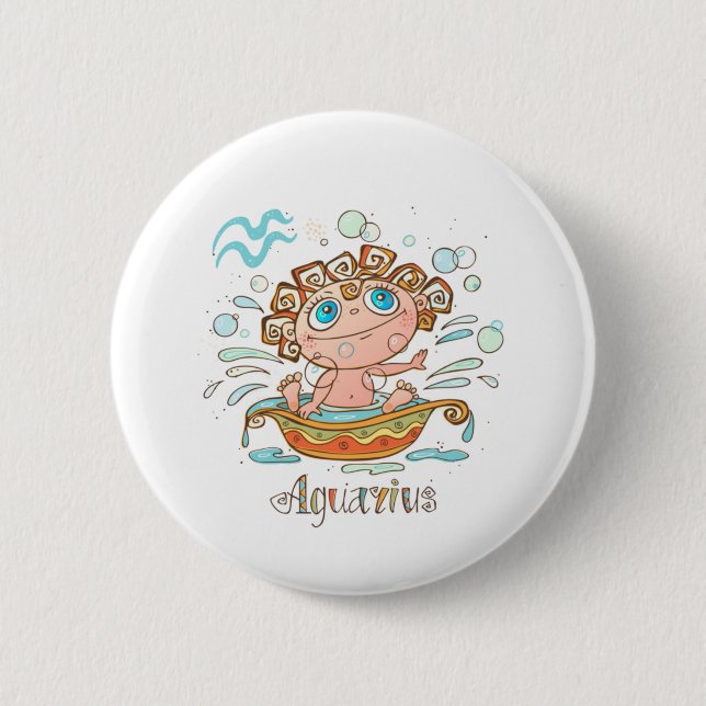 Aquarius Cartoon Baby 2 Inch Round Button (Front)