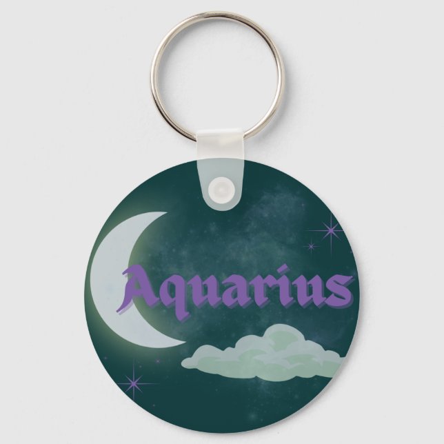Aquarius Celestial Aesthetic Dreamy Moon Cloud Art Keychain (Front)