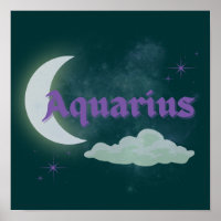 Aquarius Celestial Moon Cloud Stars Astrology Art