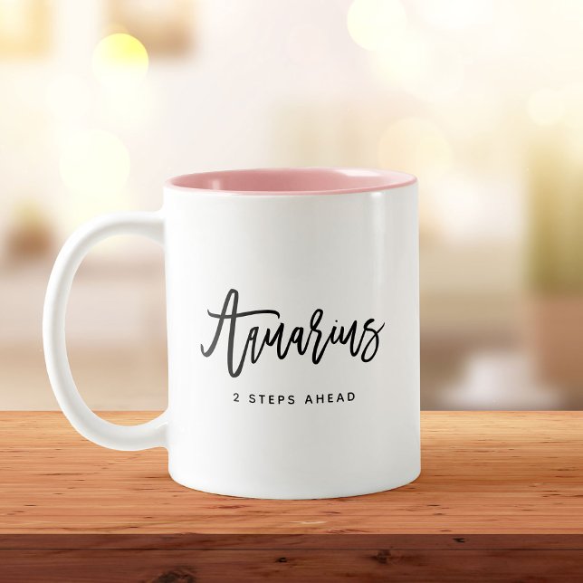 Aquarius Chic Horoscope Modern Script Zodiac Sign Two-Tone Coffee Mug (Creator Uploaded)
