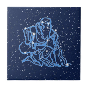 Aquarius Constellation and Sun Sign with Stars Cer Tile