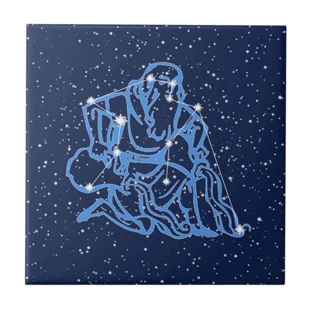 Aquarius Constellation and Sun Sign with Stars Cer Tile (Front)