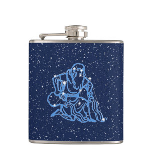 Aquarius Constellation and Zodiac Sign with Stars  Hip Flask