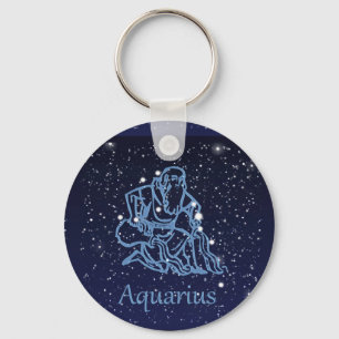 Aquarius Constellation and Zodiac Sign with Stars  Keychain