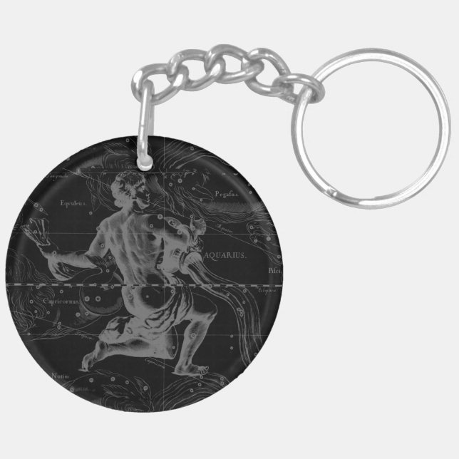 Aquarius Constellation Hevelius 1690 on Black Keychain (Back Right)