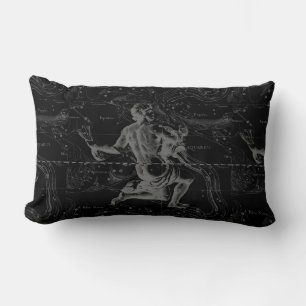 Aquarius Constellation Hevelius 1690 on Black Lumbar Pillow