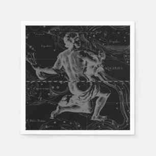 Aquarius Constellation Hevelius 1690 on Black Napkin