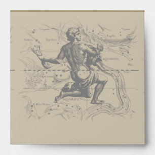 Aquarius Constellation Map Hevelius 1690 on Taupe Envelope